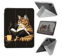 for iPad Air 13 Inch Case (M3 2025/M2 2024), iPad Pro 12.9 Case (6th/5th Gen 2022/2021/2020),Slim Shockproof Clear with Pencil Holder Folding Y Shape Stand Cover,Cute Cat and Coffee
