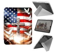 for iPad Air 13 Inch Case (M3 2025/M2 2024), iPad Pro 12.9 Case (6th/5th Gen 2022/2021/2020),Slim Shockproof Clear with Pencil Holder Folding Y Shape Stand Cover,American Flag Wood Cross