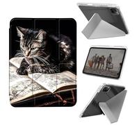 for iPad Air 13 Inch Case (M3 2025/M2 2024), iPad Pro 12.9 Case (6th/5th Gen 2022/2021/2020),Slim Shockproof Clear with Pencil Holder Folding Y Shape Stand Cover,Brown Cat and Book