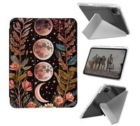 for iPad Air 13 Inch Case (M3 2025/M2 2024), iPad Pro 12.9 Case (6th/5th Gen 2022/2021/2020),Slim Shockproof Clear with Pencil Holder Folding Y Shape Stand Cover,Crescent Pink Flower