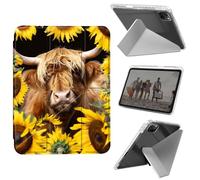 for iPad Air 13 Inch Case (M3 2025/M2 2024), iPad Pro 12.9 Case (6th/5th Gen 2022/2021/2020),Slim Shockproof Clear with Pencil Holder Folding Y Shape Stand Cover,Brown Cow Sunflower