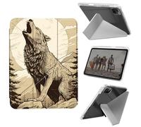 for iPad Air 13 Inch Case (M3 2025/M2 2024), iPad Pro 12.9 Case (6th/5th Gen 2022/2021/2020),Slim Shockproof Clear with Pencil Holder Folding Y Shape Stand Cover,Brown Wolf Howling