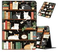 for iPad Air 13 Inch (M2) 6th Gen 2024 & iPad Pro 12.9 Leather Case, Smart for iPad Air 13 Cover with Auto Wake/Sleep & Adjustable Viewing Angles, for iPad Pro 12.9 6th/5th/4th, Cat Bookshelf