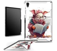 for iPad Air 5th/ Air 4th Gen (2022/2020) Case with Pencil Holder, Clear Military-Grade Corners Shock Absorbent Case with Built-in Kickstand Soft TPU Bumper, Cute Pig Reading