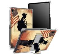for iPad Air 5th Generation 2022 / iPad Air 4th 2020, 10.9" Case with Pencil Holder, Transparent Back with Soldier Flag, Corner Protection Shockproof Cover with Hard Kickstand