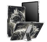 for iPad Air 5th Generation 2022 / iPad Air 4th 2020, 10.9" Case with Pencil Holder, Transparent Back with Badass Cat, Corner Protection Shockproof Cover with Hard Kickstand