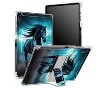 for iPad Air 5th Generation 2022 / iPad Air 4th 2020, 10.9" Case with Pencil Holder, Transparent Back with Black Horse Nature, Corner Protection Shockproof Cover with Hard Kickstand