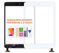 For IPad Mini 1 2 Touch Screen Digitizer Glass Replacement,For A1432,A1454,A1455,A1489,A1490 Touch Display Panel Repair Parts Kit,with Tempered Glass+Tools(Not LCD, With Home Button) (White)