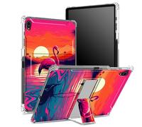 for iPad Mini 6 Case/iPad Mini 6th Gen 2021 8.3 inch Case with Pencil Holder, Transparent Back with Pink Flamingo Sunset Sky, Corner Protection Shockproof Cover with Hard Kickstand