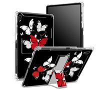 for iPad Mini 6 Case/iPad Mini 6th Gen 2021 8.3 inch Case with Pencil Holder, Transparent Back with Red Black White Butterflies, Corner Protection Shockproof Cover with Hard Kickstand