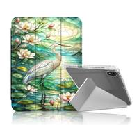 for iPad mini 7 A17 Pro 2024/ Mini 6 2021 Case,Egret at Lotus Pond | Stylish Clear Protective Cover with Pencil Holder, Multi-Angle Folding Y-Shaped Stand & Auto Sleep/Wake Function