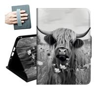 for iPad mini 7 (A17 Pro) Generation Case 2024, iPad mini 6 Case 2021, 8.3-inch,with Hand Straps and Auto Wake/Sleep Leather Slim Multiple Angles Stand Smart Cover,Highland Cow Ox Cattle