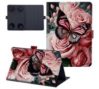 for iPad Mini 7 Case 8.3 inch Lightweight 360 Degree Rotating PU Leather Cover with Multi-Angle Viewing Stand Tablet Case for iPad Mini 7th Generation 2024 - Pink Flower Butterfly