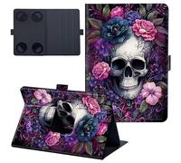 for iPad Mini 7 Case 8.3 inch Lightweight 360 Degree Rotating PU Leather Cover with Multi-Angle Viewing Stand Tablet Case for iPad Mini 7th Generation 2024 - Skull Flower