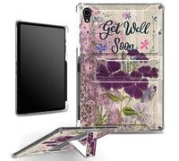 for iPad Mini 8.3" 6th Gen 2021 Model A2567 A2568 A2569 Case with Pencil Holder, Clear Military-Grade Corners Shock Absorbent Case with Built-in Kickstand Soft TPU Bumper, Get Well Soon Wood Flowers