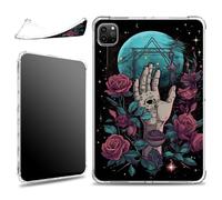 for iPad Pro 11 inch 4th / 3rd / 2nd / 1st Gen 2022/2021/2020/2018 Case, Slim Silicone Lightweight Clear Military-Grade Corners Shock Absorbent Case Soft TPU Cover, Skull Hand Halloween
