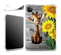 for iPad Pro 11 inch 4th / 3rd / 2nd / 1st Gen 2022/2021/2020/2018 Case, Slim Silicone Lightweight Clear Military-Grade Corners Shock Absorbent Case Soft TPU Cover, The Giraffe Sunflower