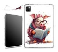 for iPad Pro 11 inch 4th / 3rd / 2nd / 1st Gen 2022/2021/2020/2018 Case, Slim Silicone Lightweight Clear Military-Grade Corners Shock Absorbent Case Soft TPU Cover, Cute Pig Reading