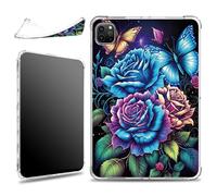 for iPad Pro 11 inch 4th / 3rd / 2nd / 1st Gen 2022/2021/2020/2018 Case, Slim Silicone Lightweight Clear Military-Grade Corners Shock Absorbent Case Soft TPU Cover, Sugar Blue Rose