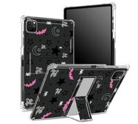 for iPad Pro 11 inch 4th/3rd/2nd/1st Generation 2022/2021/2020/2018 Case with Pencil Holder, Transparent Back with Gothic Skull Moon Stars Bat, Corner Shockproof Cover with Kickstand