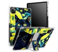 for iPad Pro 11 inch 4th/3rd/2nd/1st Generation 2022/2021/2020/2018 Case with Pencil Holder, Transparent Back with Black Cat Oil Painting Style, Corner Shockproof Cover with Kickstand