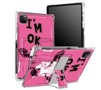 for iPad Pro 11 inch 4th/3rd/2nd/1st Generation 2022/2021/2020/2018 Case with Pencil Holder, Transparent Back with I'm OK Pink Cow, Corner Shockproof Cover with Kickstand