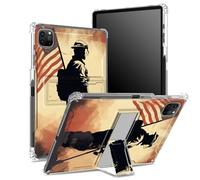 for iPad Pro 11 inch 4th/3rd/2nd/1st Generation 2022/2021/2020/2018 Case with Pencil Holder, Transparent Back with Soldier Flag, Corner Shockproof Cover with Kickstand