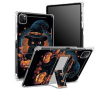 for iPad Pro 11 inch 4th/3rd/2nd/1st Generation 2022/2021/2020/2018 Case with Pencil Holder, Transparent Back with Black Cat Halloween, Corner Shockproof Cover with Kickstand