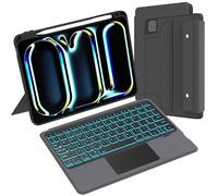 for iPad Pro 11-inch (M4) 2024 Case with Detachable Keyboard : 7 Color Backlit, Smart Touchpad, Vertical Stand, Auto Sleep/Wake up, UK Layout Keyboard Case with Pen Holder for 11" iPad Pro M4 2024