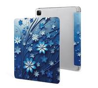 for iPad Pro 12.9" 2021 Case Cute,for Apple Pencil Holder Blue Mini Flower Swirl Printed Shockproof Cover,Lightweight & Multi-Angle Viewing