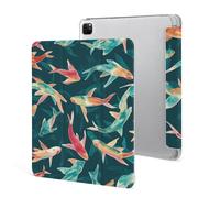 for iPad Pro 12.9" 2021 Case Cute,for Apple Pencil Holder Cyan Fish Pattern Printed Shockproof Cover,Lightweight & Multi-Angle Viewing