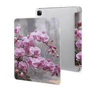 for iPad Pro 12.9" 2021 Case Cute,for Apple Pencil Holder Pink Orchid Printed Shockproof Cover,Lightweight & Multi-Angle Viewing