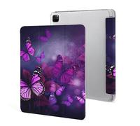 for iPad Pro 12.9" 2021 Case Cute,for Apple Pencil Holder Purple Butterflies Printed Shockproof Cover,Lightweight & Multi-Angle Viewing