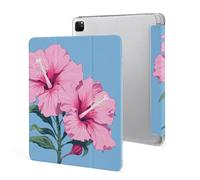for iPad Pro 12.9" 2021 Case Cute,for Apple Pencil Holder Two Hibiscus Flowers Printed Shockproof Cover,Lightweight & Multi-Angle Viewing