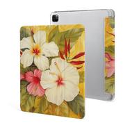 for iPad Pro 12.9" 2021 Case Cute,for Apple Pencil Holder White Hibiscus Flower Printed Shockproof Cover,Lightweight & Multi-Angle Viewing