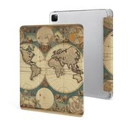 for iPad Pro 12.9" 2021 Case Cute,for Apple Pencil Holder World Map Retro Printed Shockproof Cover,Lightweight & Multi-Angle Viewing