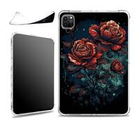 for iPad Pro 12.9 6th/5th/4th/3rd Gen 2022/2021/2020/2018 Case, Slim Silicone Lightweight Clear Military-Grade Corners Shock Absorbent Case Soft TPU Cover, Art Red Rose