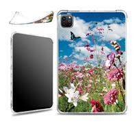 for iPad Pro 12.9 6th/5th/4th/3rd Gen 2022/2021/2020/2018 Case, Slim Silicone Lightweight Clear Military-Grade Corners Shock Absorbent Case Soft TPU Cover, Spring Wild Flowers