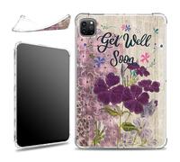 for iPad Pro 12.9 6th/5th/4th/3rd Gen 2022/2021/2020/2018 Case, Slim Silicone Lightweight Clear Military-Grade Corners Shock Absorbent Case Soft TPU Cover, Get Well Soon Wood Flowers