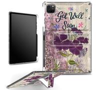 for iPad Pro 12.9 6th Gen 2022/ 5th Gen 2021/ 4th Gen 2020/ 3rd Gen 2018 Case with Pencil Holder, Clear Shockproof Corners Case with Built-in Kickstand Soft TPU Bumper, Get Well Soon Wood Flowers