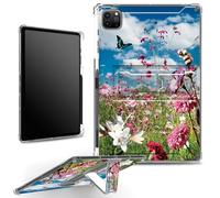 for iPad Pro 12.9 6th Gen 2022/ 5th Gen 2021/ 4th Gen 2020/ 3rd Gen 2018 Case with Pencil Holder, Clear Shockproof Corners Case with Built-in Kickstand Soft TPU Bumper, Spring Wild Flowers