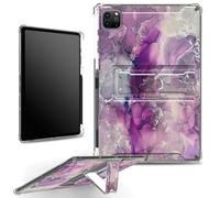 for iPad Pro 12.9 6th Gen 2022/ 5th Gen 2021/ 4th Gen 2020/ 3rd Gen 2018 Case with Pencil Holder, Clear Shockproof Corners Case with Built-in Kickstand Soft TPU Bumper, Purple Pink Marble