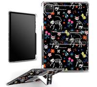 for iPad Pro 12.9 6th Gen 2022/ 5th Gen 2021/ 4th Gen 2020/ 3rd Gen 2018 Case with Pencil Holder, Clear Shockproof Corners Case with Built-in Kickstand Soft TPU Bumper, Cat Sugar Skull
