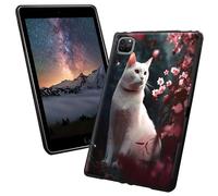 for iPad Pro 12.9 Case 6th/5th/4th Generation with Cherry Blossom Tree White Cat Pattern Style Design Slim Soft Lightweight TPU Rubber Shock Proof Protective Case for iPad 12.9 inch 2022/2021/2020