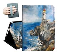 for iPad Pro 12.9 Inch Case 2022/2021/2020(6th/5th/4th Gen),with Hand Straps and Auto Wake/Sleep Leather Slim Multiple Angles Stand Smart Cover for iPad Air 13 inch 2024,Lighthouse
