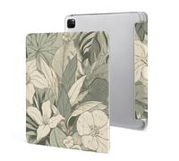 for iPad Pro 12.9 Inch Case 2022/2021/2020(6th/5th/4th Gen) with Pencil Holder,Simple Strokes of Plantsprinted Silicone Slim Trifold Stand Smart Protective Case with Auto Wake/Sleep