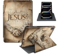 for iPad Pro 13 Inch Case 2024 (M4), 360° Rotating PU Leather Stand Cover with Auto Sleep/Wake, Multi-Angle Viewing, Shockproof TPU Back, Full Protection, Hand with Jesus Message