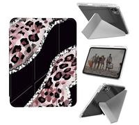 for iPad Pro 13 Inch Case M4 2024 7th Generation,Shockproof Clear with Pencil Holder Folding Y Shape Stand Cover for iPad Pro 13 Inch M4 2024 7th Gen,Sparkle Glitter Leopard