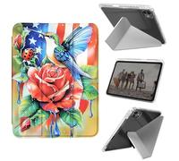 for iPad Pro 13 Inch Case M4 2024 7th Generation,Shockproof Clear with Pencil Holder Folding Y Shape Stand Case for iPad Pro 13 Inch M4 2024 7th Gen,Humming Bird Rose Flowers