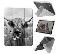 for iPad Pro 13 Inch Case M4 2024 7th Generation,Shockproof Clear with Pencil Holder Folding Y Shape Stand Cover for iPad Pro 13 Inch M4 2024 7th Gen,Highland Cow Ox Cattle